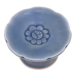 Celadon ceramic candle holders, 'Carved Flower in Blue' (pair) - Pair of Floral Celadon Ceramic Candle Holders in Blue