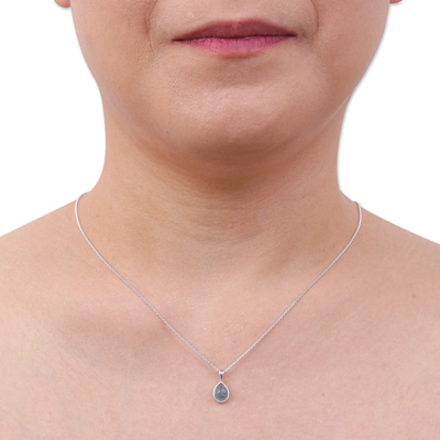 Aquamarine pendant necklace, 'Drop for the Serene' - High-Polished Drop-Shaped Aquamarine Pendant Necklace