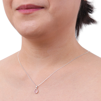 Collar colgante de cuarzo rosa - Collar Con Colgante De Cuarzo Rosa En Forma De Gota Altamente Pulido
