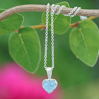 Aquamarin-Anhänger-Halskette, „Herz der Gelassenheit“ – herzförmige Aquamarin-Cabochon-Anhänger-Halskette
