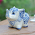 Ceramic statuette, 'Little Joy' - Floral Elephant-Shaped Blue and White Ceramic Statuette
