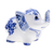 Keramikstatuette - Blaue und weiße Keramikstatuette in Elefantenform mit Blumenmuster
