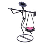 Iron tealight holder, 'On my Way' - Modern Iron Tealight Holder of Man Carrying Weight in Black