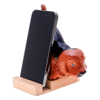 Telefonhalter aus Holz - Handgeschnitzter und bemalter Beagle-Hund-Handyhalter aus Holz