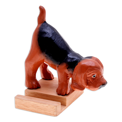 Soporte para teléfono de madera - Soporte para teléfono de madera de perro Beagle tallado y pintado a mano