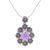 Amethyst pendant necklace, 'Crowned Beauty in Purple' - Natural Amethyst Cabochon Pendant Necklace with Floral Motif