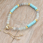 Howlite and quartz beaded wristband bracelet, 'Gorgeous Flair' - Howlite and Quartz Beaded Adjustable Wristband Bracelet