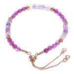 Amethyst and quartz beaded wristband bracelet, 'Precious Flair' - Amethyst and Quartz Beaded Adjustable Wristband Bracelet