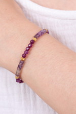 Amethyst and quartz beaded wristband bracelet, 'Precious Flair' - Amethyst and Quartz Beaded Adjustable Wristband Bracelet