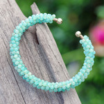 Quartz beaded cuff bracelet, 'Breathtaking Beauty' - Quartz Copper Wire Beaded Cuff Bracelet with Brass Fixtures