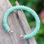 Quartz beaded cuff bracelet, 'Breathtaking Beauty' - Quartz Copper Wire Beaded Cuff Bracelet with Brass Fixtures