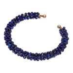 Lapis lazuli beaded cuff bracelet, 'Captivating Beauty' - Lapis Lazuli Beaded Cuff Bracelet with Brass Fixtures