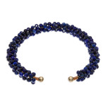 Lapis lazuli beaded cuff bracelet, 'Captivating Beauty' - Lapis Lazuli Beaded Cuff Bracelet with Brass Fixtures