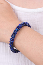 Lapis lazuli beaded cuff bracelet, 'Captivating Beauty' - Lapis Lazuli Beaded Cuff Bracelet with Brass Fixtures