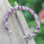 Amethyst beaded cuff bracelet, 'Remarkable Beauty' - Amethyst Brass and Copper Wire Beaded Cuff Bracelet