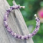 Amethyst beaded cuff bracelet, 'Remarkable Beauty' - Amethyst Brass and Copper Wire Beaded Cuff Bracelet