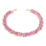 Rhodochrosite beaded cuff bracelet, 'Dainty Beauty' - Rhodochrosite Brass and Copper Wire Beaded Cuff Bracelet