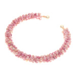 Rhodochrosite beaded cuff bracelet, 'Dainty Beauty' - Rhodochrosite Brass and Copper Wire Beaded Cuff Bracelet