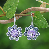 Amethyst drop earrings, 'Spring in Purple' - Floral Faceted Two-Carat Amethyst Drop Earrings