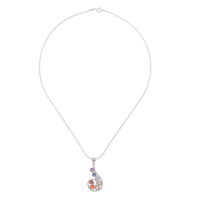 Multi-gemstone pendant necklace, 'Seven Centers' - Chakra-Themed Spiral Multi-Gemstone Pendant Necklace