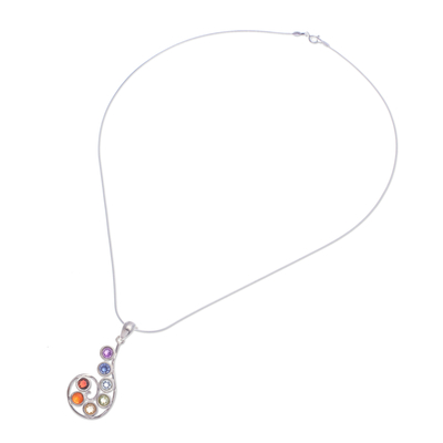 Multi-gemstone pendant necklace, 'Seven Centers' - Chakra-Themed Spiral Multi-Gemstone Pendant Necklace