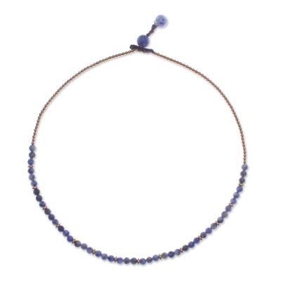 Sodalite and brass beaded necklace, 'Intellectual Orbs' - Handcrafted Sodalite and Brass Beaded Necklace from Thailand