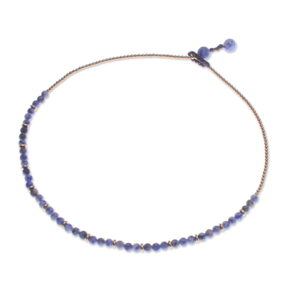 Sodalite and brass beaded necklace, 'Intellectual Orbs' - Handcrafted Sodalite and Brass Beaded Necklace from Thailand