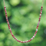 Jasper and brass beaded necklace, 'Strong Orbs' - Handcrafted Jasper and Brass Beaded Necklace from Thailand