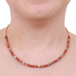 Jasper and brass beaded necklace, 'Strong Orbs' - Handcrafted Jasper and Brass Beaded Necklace from Thailand