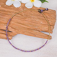 Amethyst and brass beaded necklace, 'Wise Orbs' - Handcrafted Amethyst and Brass Beaded Necklace from Thailand