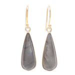 Gold-plated labradorite dangle earrings, 'Tranquil Dew' - 18k Gold-Plated Drop-Shaped Labradorite Dangle Earrings