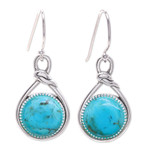 Sterling silver dangle earrings, 'Lagoon Knot' - Knot Pattern Recon Turquoise Dangle Earrings from Thailand