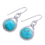 Sterling silver dangle earrings, 'Lagoon Knot' - Knot Pattern Recon Turquoise Dangle Earrings from Thailand