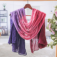 Batik cotton scarf, 'Vibrant Fashion' - Colorful Hand-Spun and Dyed Wrinkled Batik Cotton Scarf