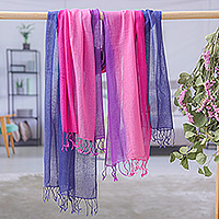 Batik cotton scarves, 'Colorful Breeze in Fuchsia' (pair) - Two Hand Spun and Dyed Fuchsia Purple Batik Cotton Scarves