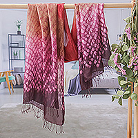 Batik rayon and silk blend scarf, 'Burgundy Fusion' - Tie-Dyed Burgundy Purple Batik Rayon and Silk Blend Scarf