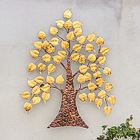 Gold foil and steel wall art, 'Wisest Nature' - Inspirational Handmade Gold Foil and Steel Tree Wall Art
