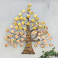 Metallic foil and steel wall art, 'Supreme Nature' - Inspirational Handmade Metallic Foil and Steel Tree Wall Art