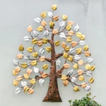 Metallic foil and steel wall art, 'Felicitous Nature' - Handmade Nature-Themed Metallic Foil and Steel Tree Wall Art