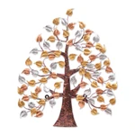 Metallic foil and steel wall art, 'Felicitous Nature' - Handmade Nature-Themed Metallic Foil and Steel Tree Wall Art