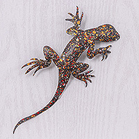 Iron wall art, 'Festive Salamander' - Handcrafted Salamander-Shaped Colorful Iron Wall Art