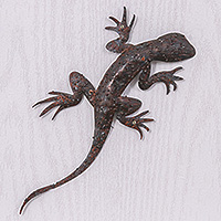 Iron wall art, 'Sylvan Salamander' - Handcrafted Salamander-Shaped Brown Iron Wall Art