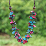 Wood and coconut shell beaded strand necklace, 'Cycles of Fantasy' - Fuchsia and Turquoise Round Wood Beaded Strand Necklace