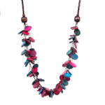 Wood and coconut shell beaded strand necklace, 'Cycles of Fantasy' - Fuchsia and Turquoise Round Wood Beaded Strand Necklace