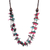 Wood and coconut shell beaded strand necklace, 'Fragments of Fantasy' - Painted Turquoise and Fuchsia Beaded Three-Strand Necklace