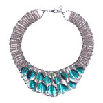 Glass beaded choker necklace, 'Bewitched Night' - Steel and Glass Beaded Choker Necklace in Turquoise Hues
