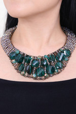 Glass beaded choker necklace, 'Bewitched Night' - Steel and Glass Beaded Choker Necklace in Turquoise Hues
