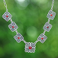 Carnelian filigree link necklace, 'Morning Love' - Carnelian and Sterling Silver Filigree Link Necklace