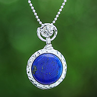 Lapis lazuli pendant necklace, 'Palatial Petal' - Floral-Inspired Lapis Lazuli Pendant Necklace from Thailand