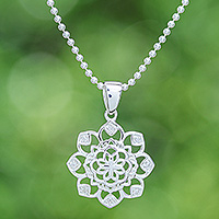 Cubic zirconia pendant necklace, 'Shimmering Petals' - Openwork Cubic Zirconia Chakra Floral Pendant Necklace